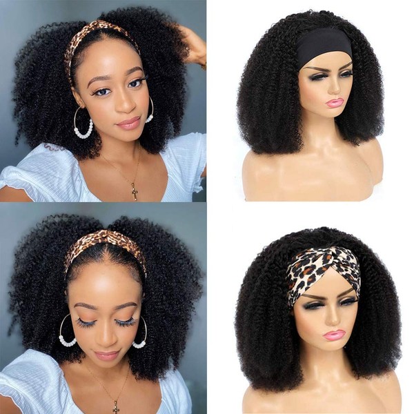TNICE Afro Wig Headband Human Hair Wig Afro Wigs for Black Women Real Hair Wig Brazilian Virgin Curly Hair Machine Made Headband Wigs Natural Colour 150% Density (20 Inches)