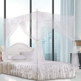 Caredy Mosquito Net, Universal White Luxury Mosquito Net Princess Three Side Openings Post Bed Curtain Canopy Netting for Bed Home Bedroom Outdoor Camping (150 x 200 x 200)