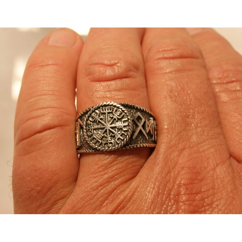 Kiss of Leather Viking Compass Vegvisir Ring 925 Sterling Silver