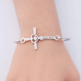 LQRI Christian Gift Bible Verses Gift Psalm 139:14 God Cross Bangle Religious Gift Christian Jewelry For Women (Psalm 139:14)