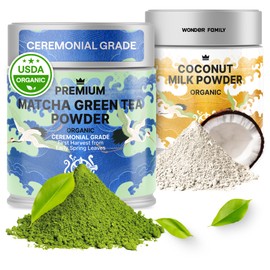 Matcha Set with Ceremonial Grade Matcha & Coconut Milk Powder – Sugar Free Macha Latte Powder – Alternative to Coffee & Green Tea