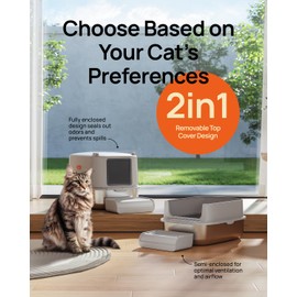 Furkid Stainless Steel Cat Litter Box with Lid, XL Extra Large Litter Box for Big Cats, Enclosed Metal Kitty Litter Box with High Sided Enclosure & Scoop, Anti-Leakage, Non-Sticky, Easy Cleaning Gray
