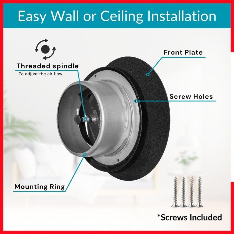 TURvent 4 inch Black/Anthracite Metal Diffuser - Adjustable Vent for