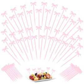Cocktail Picks, 100Pcs Cute Bowknot Toothpick Long Cocktail Appetizer Skewer for Fruit Drink Dessert Bachelorette Party Supplies (Pink)