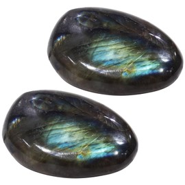 Audiophan Natural Gemstone Labradorite Plum Stone Gemstone 2pcs Irregular Polished Approx 4cm-5cm Palm Stone Crystal Natural Pocket Worry Stone Stress Relief Therapy