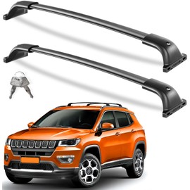 KINGGERI 260lbs Lockable Roof Racks Cross Bars Compatible with Jeep Compass 2018-2025, Aluminum Heavy Duty Roof Rails Crossbars Rooftop Cargo Luggage Rails Kayak Canoe Snowboard Accessories