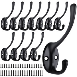 JatilEr Coat Hooks Pack of 12 Black Coat Hooks Wall High Strength Hook Coat Hook Coat Rack with 2 Sets of Screws for Bedroom, Bathroom, Wardrobe, Living Room