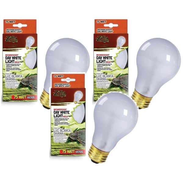Zilla (3 Pack) Incandescent Bulb, Day White Light & Heat, 75 Watt