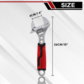 HOUSERAN 10-Inch Adjustable Wrench, Wide Jaw Adjustable Wrench with Anti-Slip Grips, Cr-V Steel Wrenchs for Home Repair, DIY, Garage