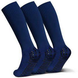 Raigoo Grip Non Slip Socks,Soccer Softball Baseball Football Sport Socks for Youth Kids Adult, 3 Pairs Navy Blue, X-Large