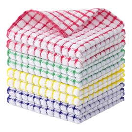 Kitinjoy Cotton 8 Pack Terry Kitchen Dish Cloths, 12 x 12 Inches Super Soft and Absorbent Dish Rags, Quick Drying Dish Towels for Washing Dishes, Mixed Color
