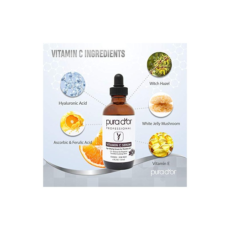 PURA D'OR Suero de vitamina C (4 oz) y rodillo