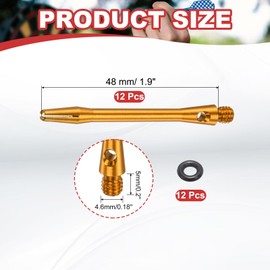 PATIKIL Aluminum Dart Shafts 48mm, 12 Pack 2BA Thread Dart Stems Replacement Accessories with Rubber Rings for Steel Tip, Gold