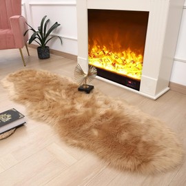 JXLOULAN Faux Lambskin Sheepskin Rug, Light Brown, 60 x 160 cm, Soft Fluffy Rug, Living Room Decoration, Longhair Fur, Imitation Lambskin Carpet for Chairs, Sofa, Bedroom, Children's Room