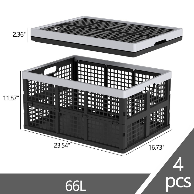 Xyskin 66 L Plastic Folding Storage Crate, Stacking Crate, Portable