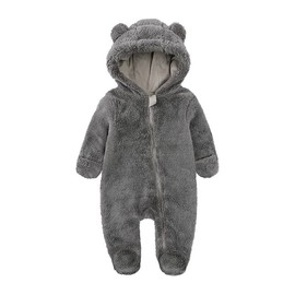 Alunsito - Child Baby Fleece Overalls Newborn Plush Bear Ear Nightlife with Hood Zip Long Sleeve Bodysuit Fouties, gray