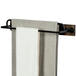 MyGift 2 Tier Wall Mounted Industrial Matte Black Metal Towel Holder Bar on Rustic Burnt Solid Wood, 18 Inch Dual Rails for Hanging Bathroom Hand Towels