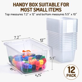 GAMENOTE Clear Stackable Plastic Storage Bins with Lids,Stackable Containers,Toy Storage Organizer - 5 Qt 12 Pack - Small Tubs,Tote Box for Classroom,Sorting(12×7.2×5.1 in)