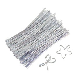 uxcell 4" Twist Ties, Metallic Twist Ties, Reusable Plastic Coated Twist Ties for Bakery, Candy Bags, Coffee Bags, Goodie Bags, Pack of 300, Shiny Silver