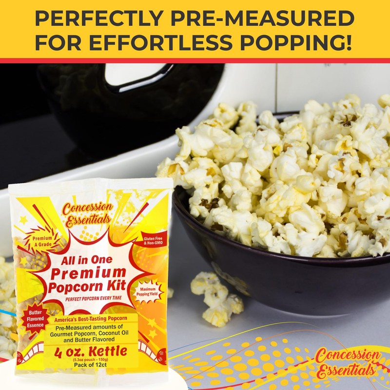 Concession Essentials 4oz Popcorn Portion Packs – Pre-Measured Kernels, Oil