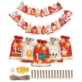 Christmas Calendar Advent Calendar for Filling Fabric Children: Bonus 2 m Fairy Lights Advent Calendar 2024 Fill Yourself, Jute Bags Advent Calendar Bags DIY Advent Calendar Crafts