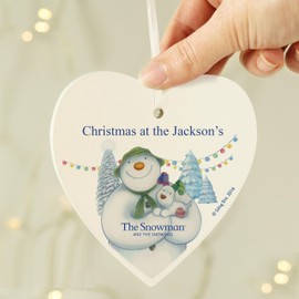 Custom The Snowman and the Snowdog Wooden Heart Decoration - Perfect for Christmas