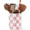 Swkien Utensil Holder，7.2 Inch Checkered Utensil Holder, Ceramic Cooking Utensil