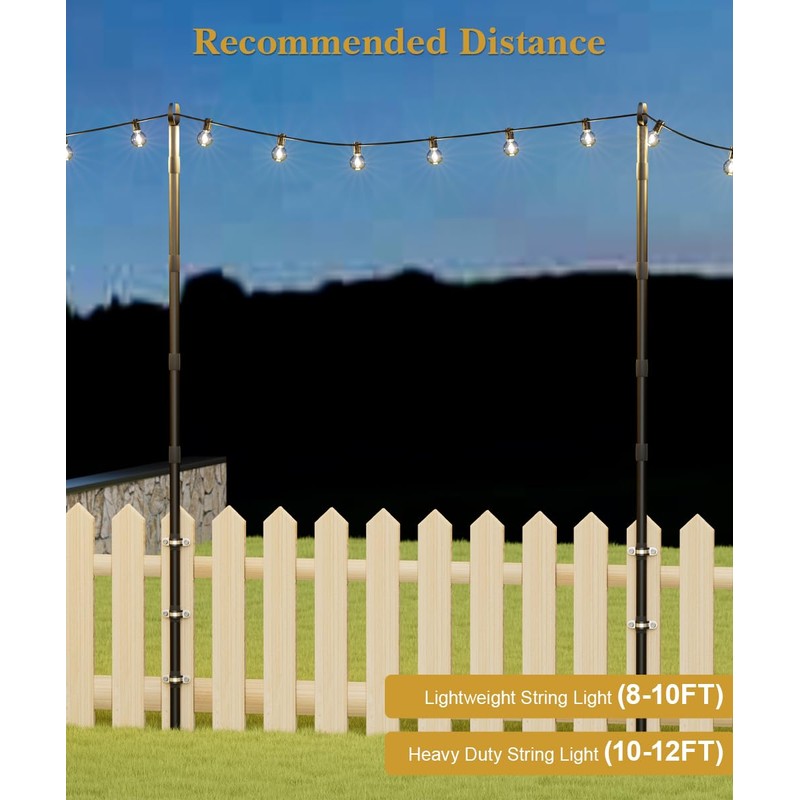 Tigerden 10Ft String Light Poles for Fence & Deck Railing,