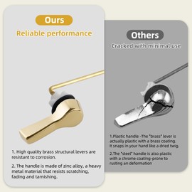 iFealClear Polished Gold Universal Metal Toilet Tank Flush Lever Replacement for Front Mount Toilet Tank with 2 Pieces Stainless Steel Flapper Chains, Easy Install, Solid Brass