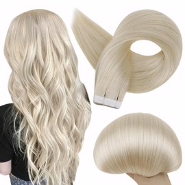 Full Shine Tape in Hair Extensions Real Human Hair 60 Platinum Blonde Tape Hair Extensions Real Human Hair 16 Inch Invisible Remy Human Hair Extension 50g Extensions Human Hair Natural 20 Pcs