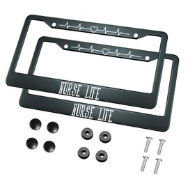 HOSNYE Nurse Life License Plate Frame Black 2 Pcs Heart Beat Electrocardiogram Metal Cute Licenses Plates Frames Licenses Plate Covers Car Tag Frame for Women Men US Vehicles
