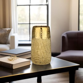 10.2" Ceramic Flower Vintage Vase - Gold Textured Metal Ceramic Vase for Farmhouse Modern Home Decor Pampas Grass Centerpieces Living Room Bedroom Office Decoration