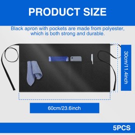 COWANIEE 5 Pack Waitress Apron, Black Aprons Catering, Half Apron with 3 Pockets for Kitchen Restaurant Work Waitress Chef Waiter Cooking Baking