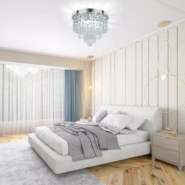 TISLYCO 5 Lights Mini Crystal Chandeliers Light, Elegant Raindrop Crystal Chandelier Lighting Fixture, Modern Crystal Flush Mount Ceiling Light for Closet, Bedroom, Hallway, Kitchen, Living Room