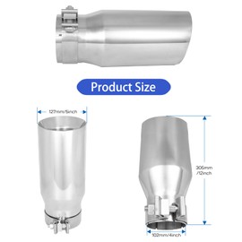 YRAG-PART 4 Inch Exhaust Tip 4" Inlet 5" Outlet 12" Overall Length Universal Exhaust Tip with Clamp, Stainless Steel Polished Exhaust Tail Tip with Double Wall Slant Cut (4" ID to 5" OD 12" Long)