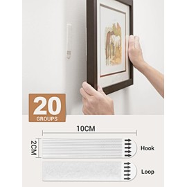 Heavy Duty Large Picture Hanging Strips, 20-Pairs (40 Packs) Adhesive Picture Hangers, No Damage Wall Hanger Without Nail, Poster Hanger Strips, Picture Hanging Hooks for Wall Decoration