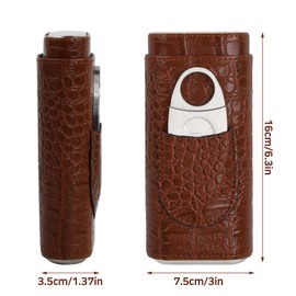 Leather Cigar Cases, Portable Humidor Cigars, 3 Tubes Cigar Humidor, Humidor Cigar Box, Crocodile Pattern Leather, Cigar Accessories with Stainless Steel Cigar Cutter (Black)