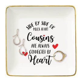 Topthink Side by or Miles Apart Cousins Are Always Connected Heart - Ceramic Jewelry Holder Ring Dish Trinket Tray Birthday Christmas Graduation Wedding Long Distance Going Away Gift for Cousin Her