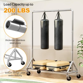 AOODA 50'' W Heavy Duty Clothes Rack for Hanging Clothes, Double Rods Industrial Clothing Rack with Wheels, Sturdy Rolling Garment Rack for Shirts, Coats, Jackets (Silver)
