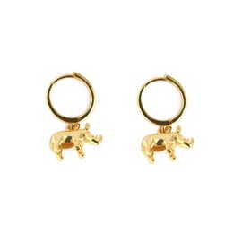 Cute Rhino Dangle Hoop Earrings for Women Sterling Silver with Charms Animal Rhinoceros Drop Cartilage Cuff Stud Lovely Jewelry Fashion Dainty Birthday Christmas for Daughter (Gold)