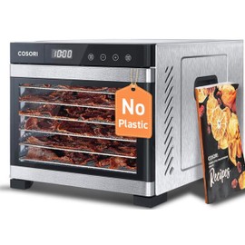 COSORI Food Dehydrator, Bigger Than 7 Trays With Large 6.5" Drying Space, 600W Power Saves More Time Than 480W, 165°F Dehydrated Dryer for Jerky, Dog Treats, Herbs, Meat, Fruit, and Yogurt, Silver