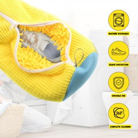 PATSUP 2PCs Shoe Washing Machine Bag with Shoe Tree - Durable Sneaker Wash Bag for All Shoe Sizes and Types - Shoe Laundry Cleaning Bag Washer (Yellow)