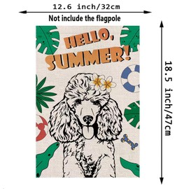 Hello Summer Garden Flag Poodle Vertical Double Sided Dog Tropical Flowers Plumeria Seasonal Farmhouse Yard Outdoor Decorations 12.5 x 18 Inch