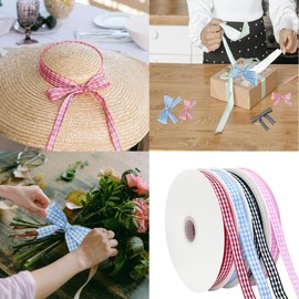 1 Rolls Checker Ribbon, 3/8 Inch x 50 Yards Checkered Ribbon, Woven Edge Check Ribbons, Polyester Woven Edge Ribbons for Gift Wrapping, Hair Bows, Sewing (Black and White)