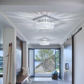CLAIRDAI Crystal Ceiling Light Square Flush Mount LED Ceiling Light Fixture Modern Led Chandelier Crystal Ceiling Lamps for for Kitchen Hallway Foyer Living Room Bedroom 6500K Cool White