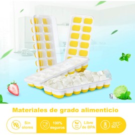 U Chef Moldes para Cubitos de Hielo con Tapa, Set de 4 Bandejas Flexibles de Silicona de Fácil liberación Con Tapa Extraíble Resistente a Derrames, Bandejas de Hielo Apilables