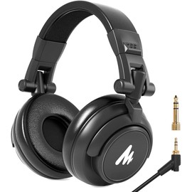 MAONO Audífonos de Diadema de Estudio con Controladores de 50MM AU-MH601 Auriculares de Monitor Estéreo sobre la Oreja para Música, DJ, Podcast (Negro)
