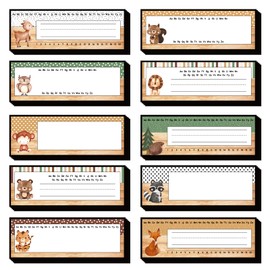 FYSUIMU 40 Pcs Woodland Friends Nameplate Woodland Animal Alphabet Name Tag Stickers Jungle Safari Forest Cartoon Back to School Self-Adhesive Name Label Decals for Students Teacher Desk Classroom