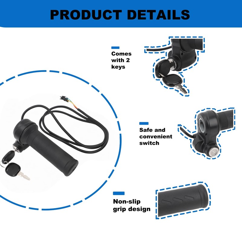 SWRXEarn Full Twist Throttle, 3-Pin Waterproof Ebike Throttle Grip with
