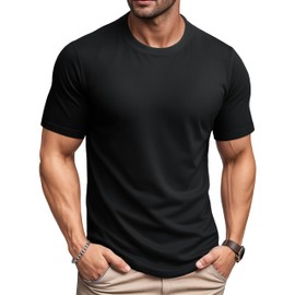 MAGCOMSEN Mens Black T-Shirts Short Sleeve UPF 80+ Sun Protection UV Shirts Lightweight Moisture Wicking Casual Crew Neck Basic Tees L